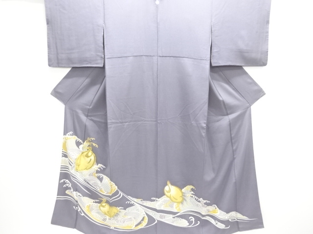 JAPANESE KIMONO / IRO-TOMESODE / EMBROIDERY / ROUGH WAVE & CRANE